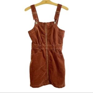 American Eagle Rust Jumper Corduroy Skirt Overall Top Zip Super Stretch